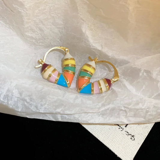 Candy Colorful Heart Hollow Hoop Earrings for Women Korean Sweet Design Sense Ear Buckle Cute Fashion Temperament Party Jewelry