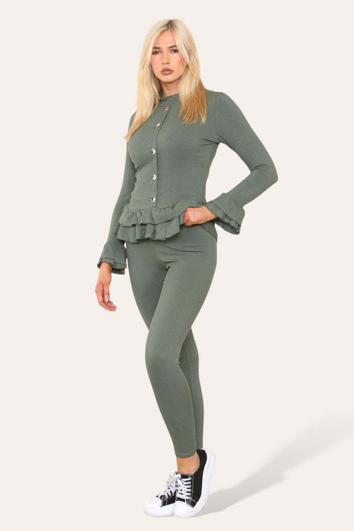 Peplum Button Front Lounge Set