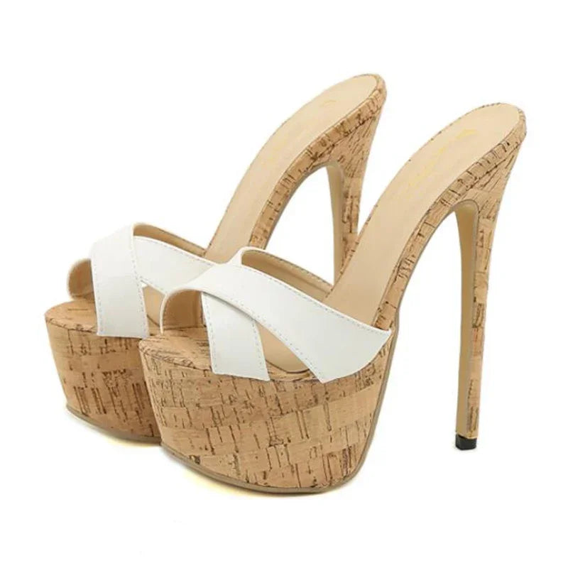 Aneikeh Summer Extreme Platform High Heels Black Leopard Print Rivet Slippers Ladies Sexy Slingback Sandals Mules Slides Shoes