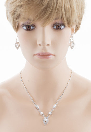 Bridal Wedding Crystal Rhinestone Pearl Jewelry Set
