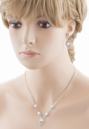 Bridal Wedding Crystal Rhinestone Pearl Jewelry Set