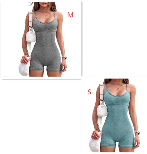 Women Spaghetti Yoga Strap Shorts Jumpsuit Sports For Workout