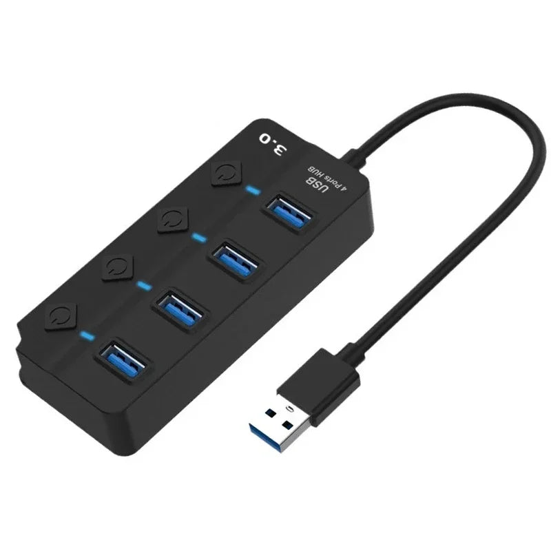 4-Port USB Hub w/ LED Lights & Independent On/Off Switches