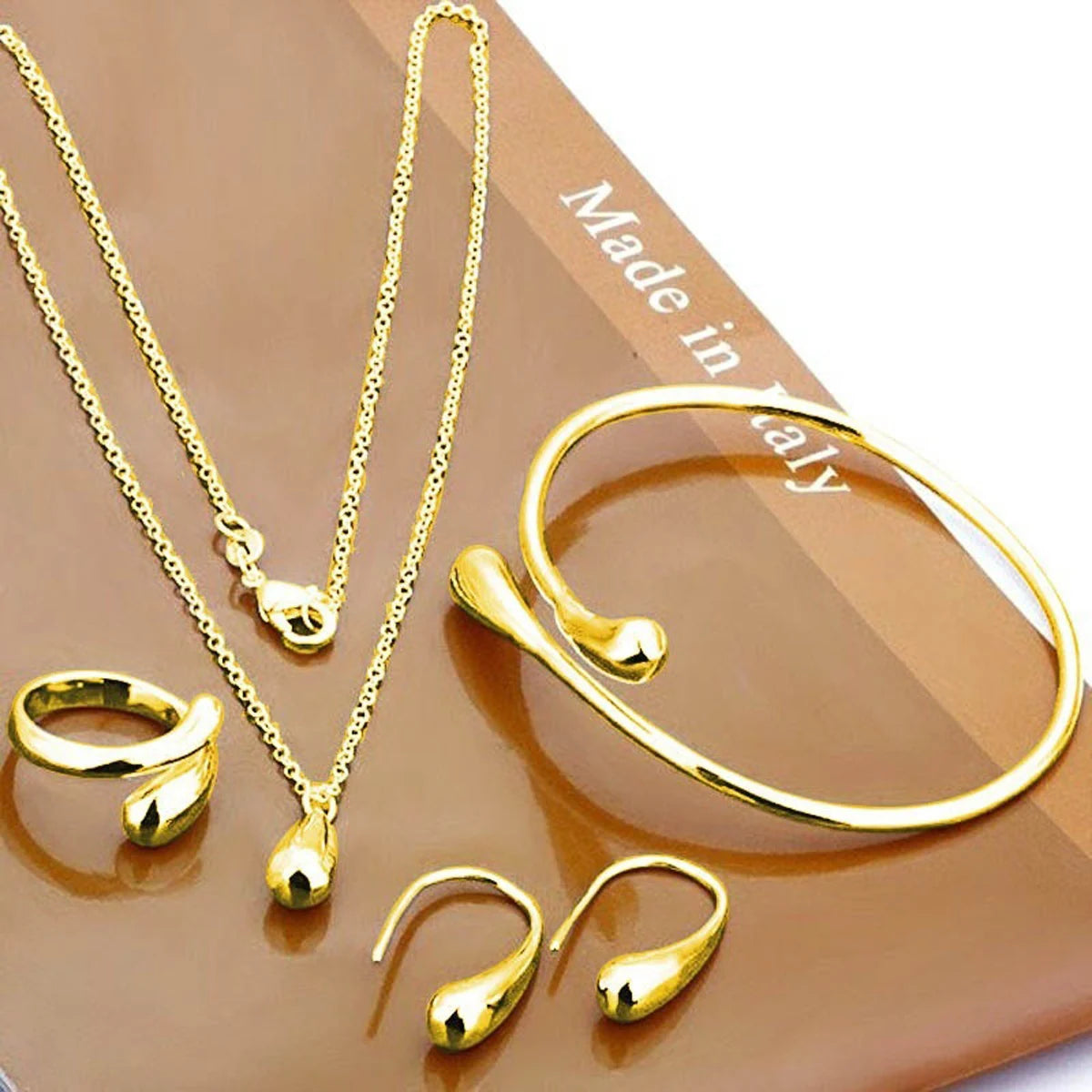 Fashion Teardrop Jewelry Set for Women Simple Ring Necklace Bracelet Earrings  Set Suitable for Engagement  Party Gift Jewelry