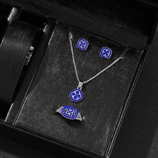 1PC Luxury Cube Jewelry Set, Women's Elegant Necklace, Earrings & Ring Set, Perfect Gift for Valentine's Day, Christmas Gift, Bi